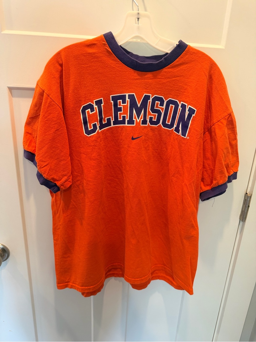 Vintage 2005 Nike Clemson Tigers L Orange Purple Ringer T Shirt Y2K NCAA